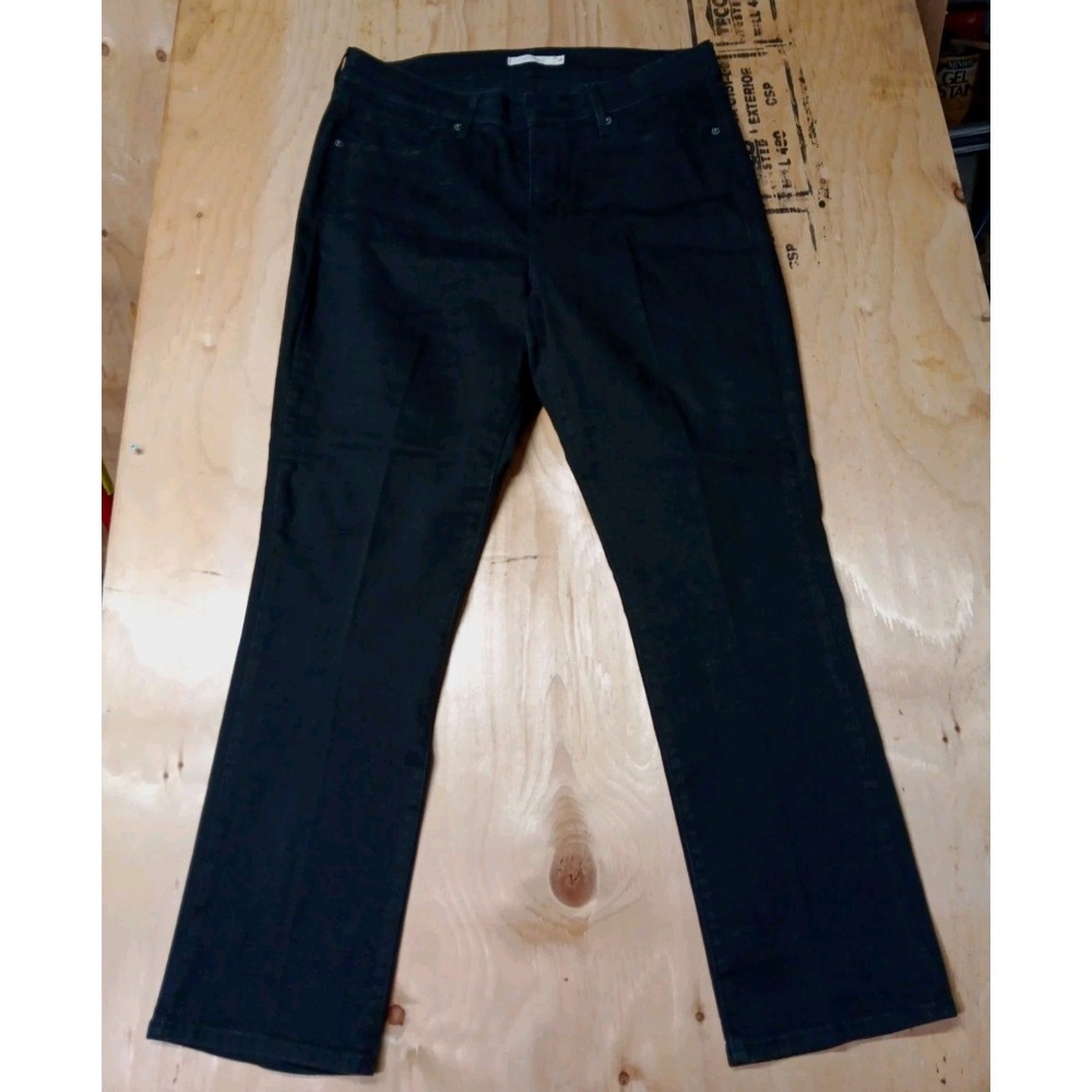 Levi's Classic Straight Jeans Women's 14 Black Stretch Denim Mid Rise Short Y2K